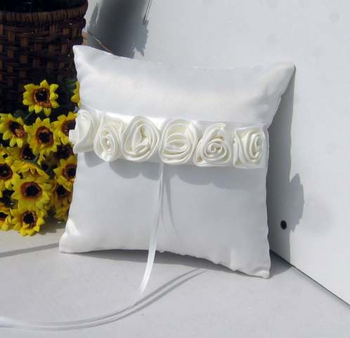 White Wedding Ring Bearer Pillow -  6 White Roses
